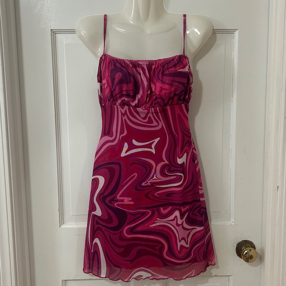 Princess Polly Mesh Rosey Mini Dress Sz 2 Y2K Mod Groovy Festival Babydoll NEW